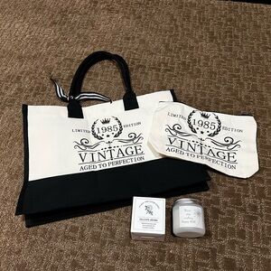 Black and White Vintage 1985 Tote /Pouch Set & Candle